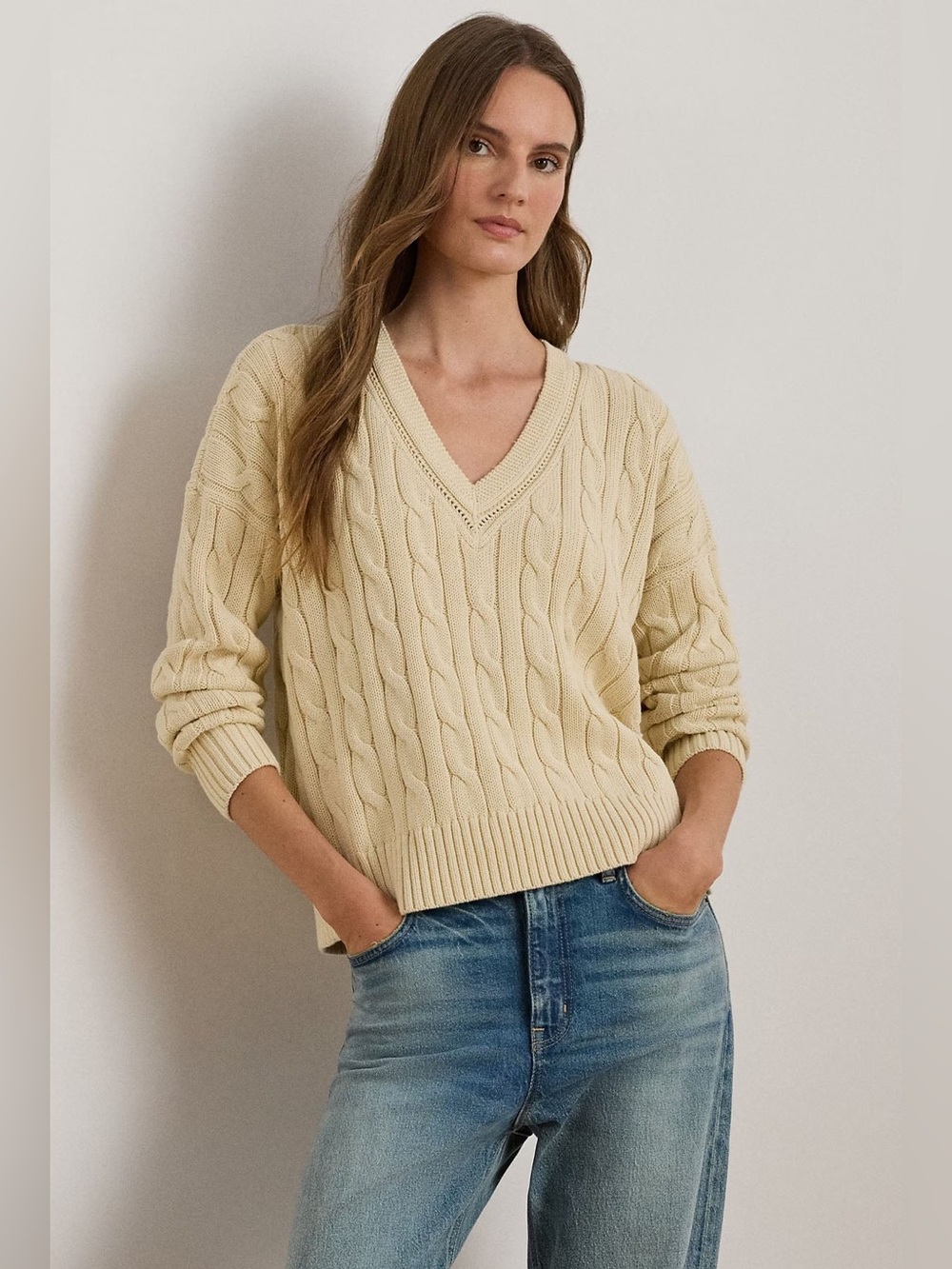 Lauren Ralph Lauren Cricket Cable-Knit V-Neck Sweater size M